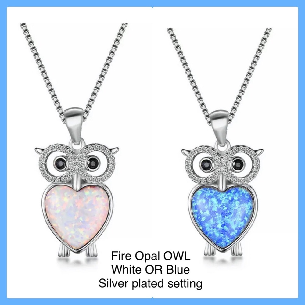 🧿BUY1•GET1•FREE🧿 Fire Opal OWL Silver Blue White